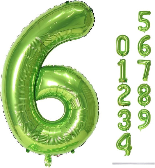 Green Number Balloons, 40inch Large Number 6 Foil Mylar Helium Balloons for Girls Women, Self Inflating Number Balloons 0-9 for Men Boys 6th 16th 60th Birthday Anniversary Party Celebration Decoration