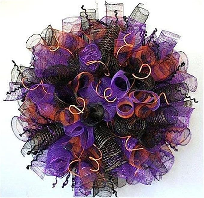 3 Rolls Orange Purple Black Stripe Deco Mesh Ribbon for Wreath Making Supplies, 10 Inch x 30FT Metallic Foil Burlap Deco Mesh Fabric for Fall Thanksgiving Halloween Wreath Swags Decor