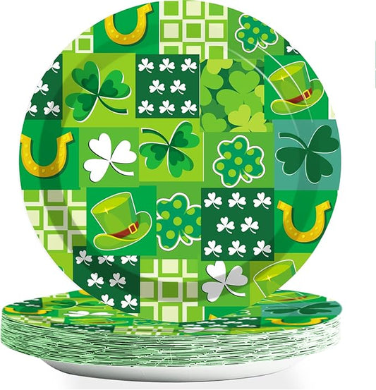 Wiooffen 48 Pcs St. Patrick's Day Paper Plates - Irish Shamrock Disposable Dessert Plates for Party Favors and Table Decor