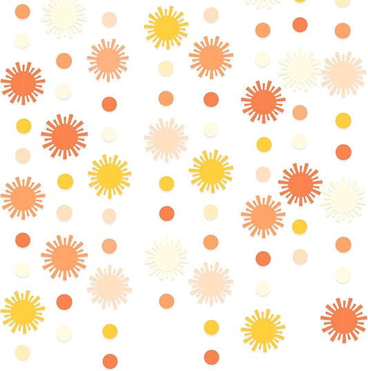 Sun Party Decorations Boho Sun Polka Dot Garland Streamer Ombre Orange White Retro Muted Sun Banner for First Trip Around the Sun Hippie Boho Summer Birthday Baby Shower Wedding Bridal Shower Supplies