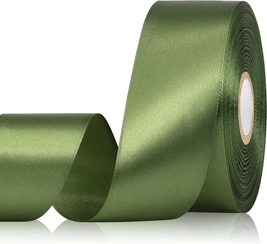 30 Yards Olive Green Solid Satin Ribbon 1-1/2 Inch Polyester Fabric Ribbon for Gift Wrapping Wedding Christmas Birthday Party Decoration Baby Shower Handmade Flower Craft