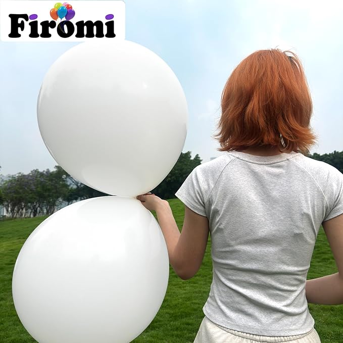 Firomi White Balloons 18-inch 12 Pack Large Thicken Helium Big Matte White Latex Balloon Round for Wedding Birthday Party (with 1 Ribbon)