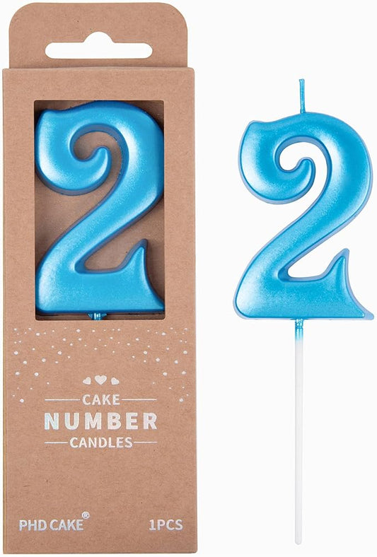 PHD CAKE 2.76 Inch Elegant Blue 2 Number Birthday Candles, Blue Number Candles, Cake Number Candles, Party Celebration