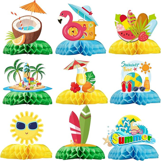 Luau Party Decorations 9 Pcs Hawaiian Table Centerpieces, Tropical Party Decorations Table Toppers Set, Tiki Bar Decor for Birthday Theme Party Supplies