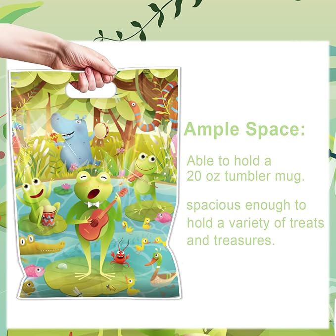 Falueqg Frog Party Favor Bags - 50 Pcs Green Frog Goodie Candy Gift Bags Summer Animal Theme Party Supplies for Birthday Baby Shower Decorations