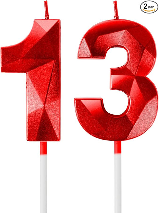 Red Birthday Candles for Cake, Number 13 Candle for 13th Birthday Decorations, 3D Design Cake Topper Decorations for Boy Girl Women Men Birthday Theme Party Anniversary Celebration Supplies