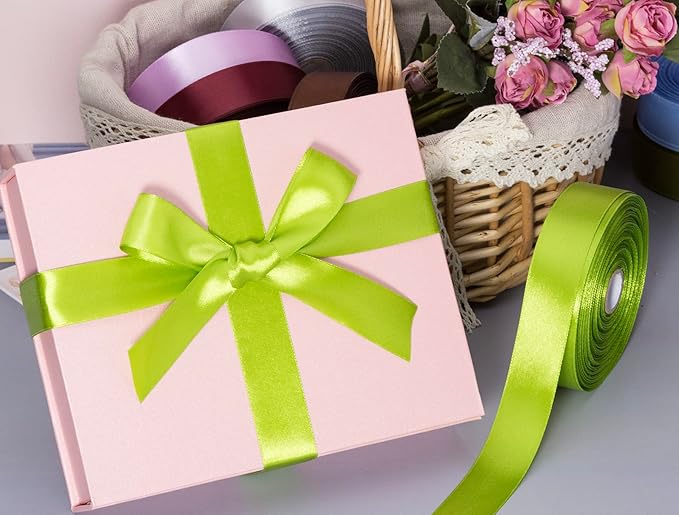 YASEO 1 Inch Apple Green Solid Satin Ribbon, 50 Yards Craft Fabric Ribbon for Gift Wrapping Floral Bouquets Wedding Party Decoration