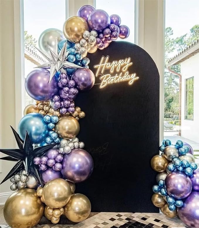 MEBAY Grey Violet Maca Purple Gold Balloons Garland Arch Kit, 146Pcs Latex Balloons Different Sizes 18 12 10 5 Inch for Party Decoration Birthday Wedding Engagements Anniversary Baby Shower