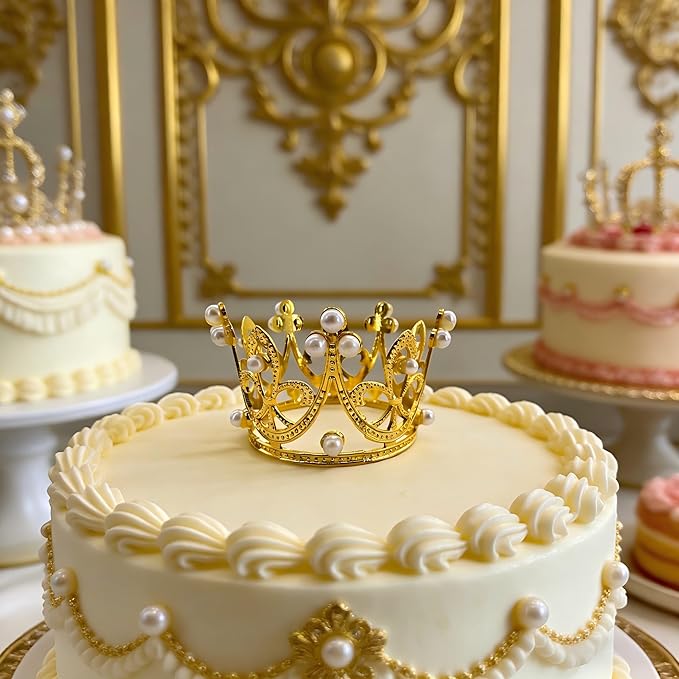 4 Pcs Crown Cake Topper Small Crystal Pearl Tiara Cupcake Toppers for Flower Arrangements Cupcake Queen Birthday Party Wedding Decor