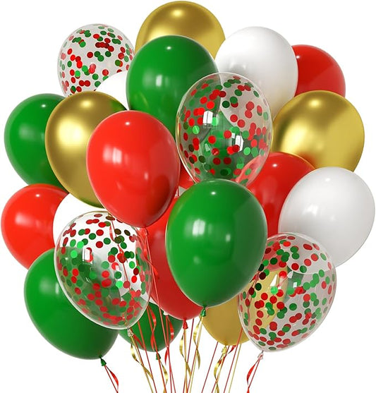 Christmas Party Balloons,50 pcs Green Red Gold Balloons Christmas Balloons Red Green White Balloons Red Green Balloons for New Year Merry Christma Adult Party Decorations