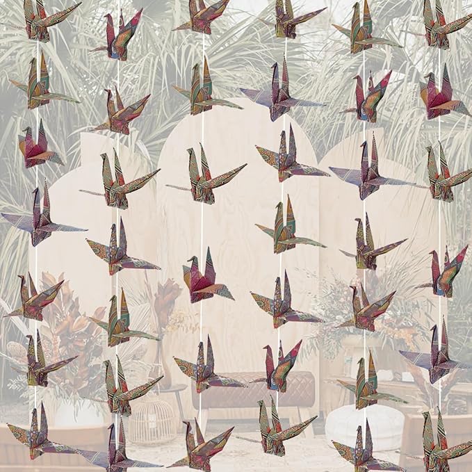 Boho Crane Paper Hanging Garlands(3stringsX 5.2ft), Bohemia Flower Origami Birds Streamers for Bridal Shower, Baby Shower Birthday Party Supplies，Garden Ceiling Hanging Garland