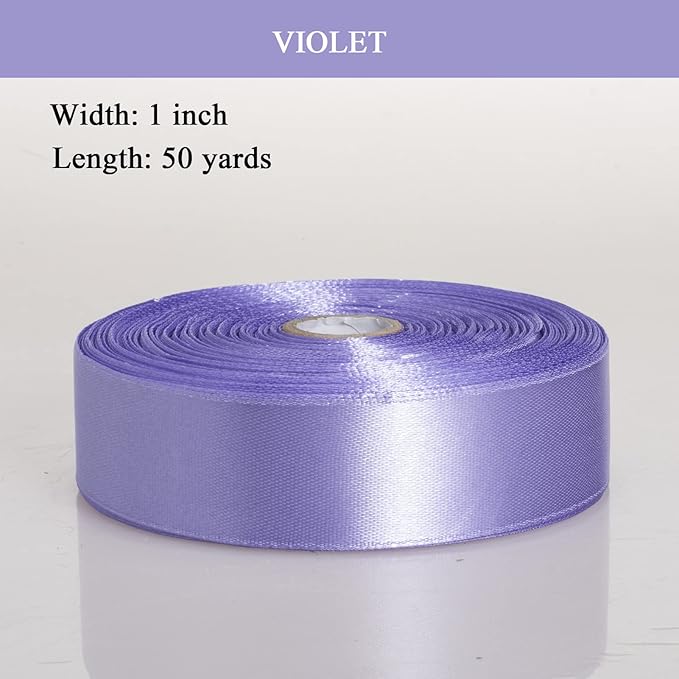 YASEO 1 Inch Violet Solid Satin Ribbon, 50 Yards Craft Fabric Ribbon for Gift Wrapping Floral Bouquets Wedding Party Decoration