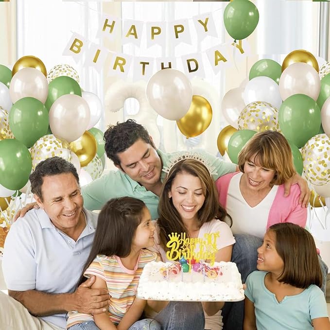 Sage Green White Gold Balloons, 50pcs Olive Green Gold Metallic Sand White Balloons with Gold Confetti Balloons for Wedding Bridal Shower Safari Birthday Party Decorations