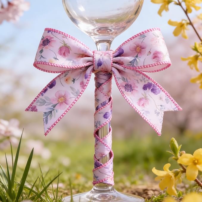 Meseey Flower Wired Edge Ribbon Pastel Summer Decoration Ribbons for Wreaths, Crafts, Garlands, Gift Wrapping (Gradient Flower, 2.5 Inch)