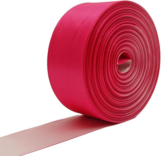 Double Faced Satin Ribbon, 1-1/2 Inch 30 Yards, Hot Pink & Sand Beige Two Tone Ribbon for Gift Wrapping, Flower Bouquets, Bow, Hair, Wedding, Holiday Party & DIY Crafts