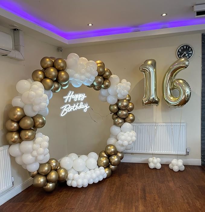 White and Gold Latex Balloons, 60pcs 12 Inches Metallic Gold and White Confetti Balloons with 1 Ribbon for New Year, Birthday, Baby Shower Party Decorations