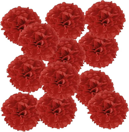 PATIKIL 6inch Tissue Paper Pom Poms, 12PCS Pom Poms Paper Flowers Ball Tissue Paper Flowers for Wedding Bridal Shower Birthday Bachelorette Party Backdrop Decoration, Red