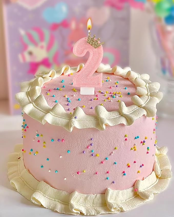 Birthday Candles for Cake, Pink Number Candles, Cake Candles with Greeting Card for Birthday Party Wedding Anniversary Celebrations (2 Candle)
