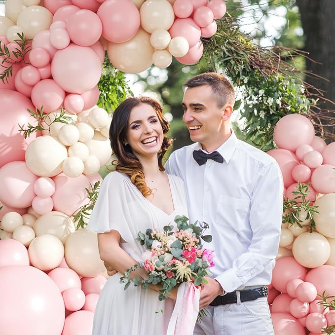 Pink Balloon Arch Kit 124Pcs Pink and White Balloon Arch Garland Kit Pastel Pink Light Pink Sand White Balloons for Baby Shower Bridal Shower Wedding Anniversary Birthday Party Decorations