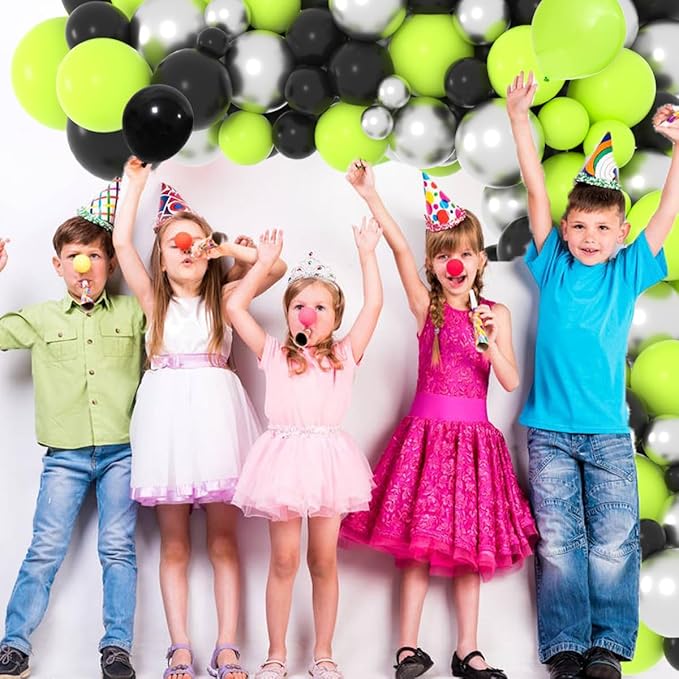 Lime Green, Metallic Silver, Black Balloons Set - 117PCS Fruit Lime Green Balloons Garland Video Game Party for Boy Men Video Gaming Tropical Safari Birthday Graduation Party Decorations