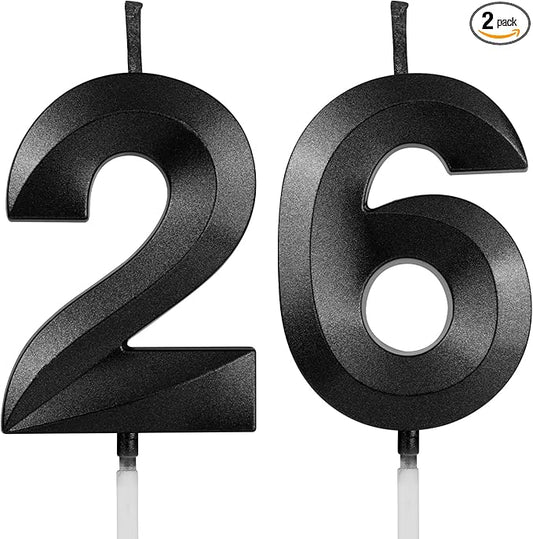 Number 26 Birthday Candles, 1.96 Inch Happy Birthday Cake Candles Cupcakes Topper Decoration for Birthday Party Wedding Anniversary Celebration Supplies (Black)
