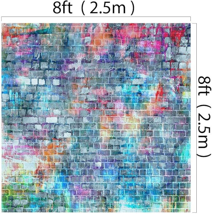 Kate 8x8ft Colorful Brick Wall Backdrops for Photoshoot Rainbow Painting Graffiti Background Adults Kids Portrait Photo Studio Props Backdrop