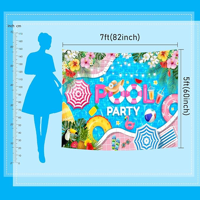 Mocsicka Summer Pool Party Backdrop Swimming Beach Ball for Kids Girls Birthday Party Decorations Pool Flamingo Lifebuoy Summer Photography Background (Blue, 6x4ft(72''x48''))