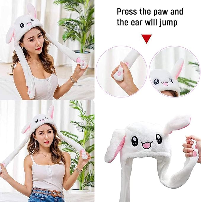 umbresen Bunny Hat Ear Moving Jumping Rabbit Hat Funny Plush Cap for Kids