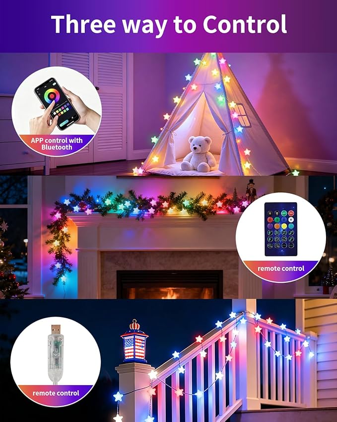 Super RGB Smart Star Fairy Lights 65.6Ft, 16M Color Changing String Lights with Remote & APP Control, Music Sync, Timer, RGB DIY Colored Twinkle Lights Hanging for Indoor Bedroom Party Birthday Decor