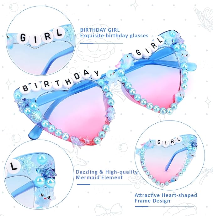 CIEHER Birthday Glasses for Women Girls Rhinestones Birthday Sunglasses Birthday Accessories Party Favors