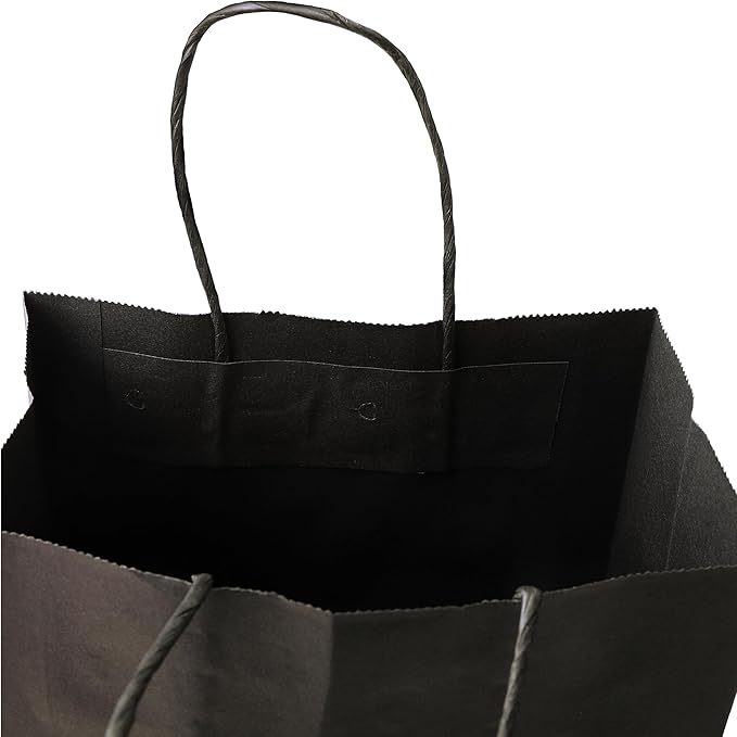 SUNCOLOR 25-Pack Black Gift Bags with Handles – 8"x4.5"x10" Medium Goodie Bags for Party Favors, Retail, Halloween & Weddings