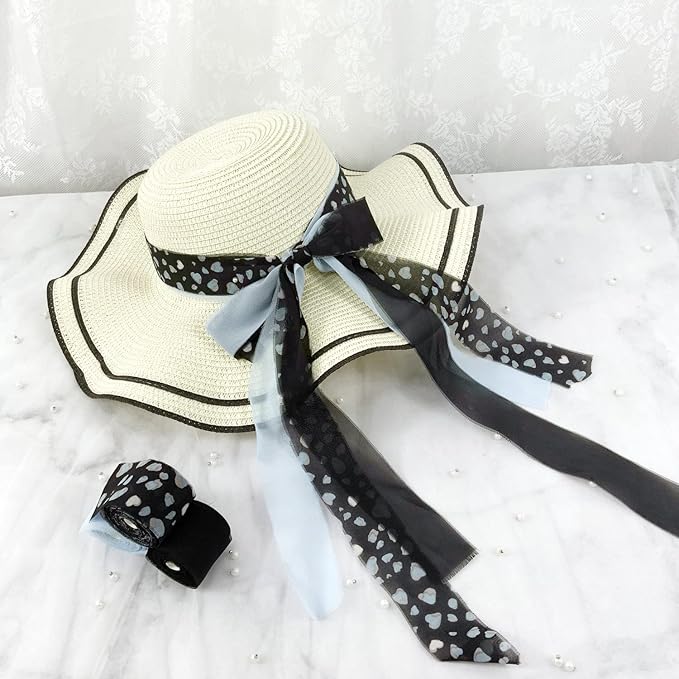 Chiffon Ribbon, 3 Rolls Handmade Floral Fringe Chiffon Silk Ribbons, 1.5" x 7 Yards Blue Leopard Ribbons Set for Wedding Invitations, Bridal Bouquets, Gifts Wrapping, DIY Crafts Decoration