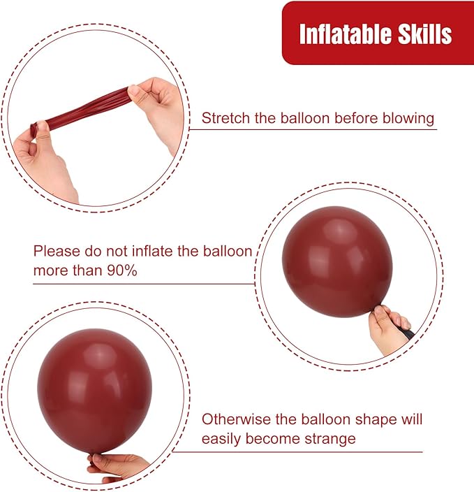 RUBFAC 135pcs Ruby Red Balloons, Cherry Dark Red Burgundy Latex Balloon Different Sizes 18 12 10 5 Inch for Garland Arch Birthday Wedding Party Decoration
