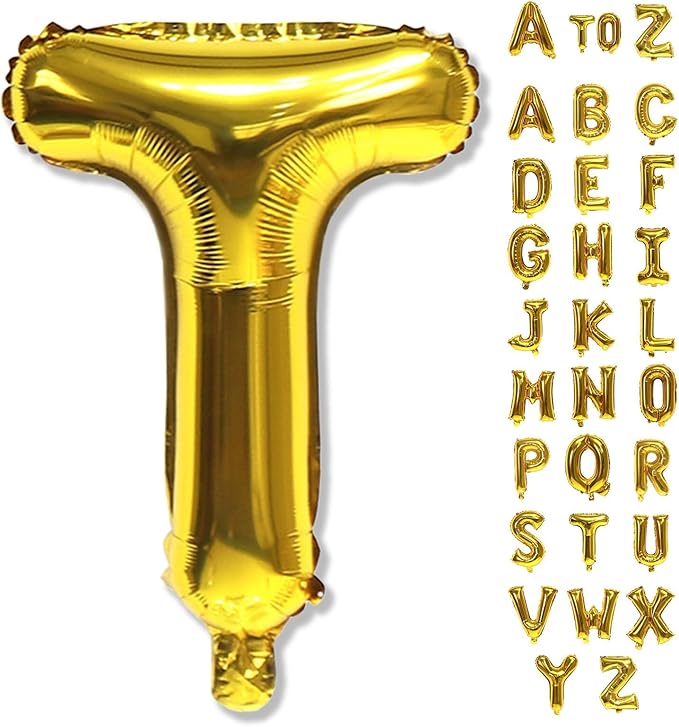 Custom Letters Balloon Gold, Large Helium Alphabet Name Balloon T Decor, 40 Inch Self Inflating Mylar Letter Foil Word Customize Balloons for Girls Women Birthday Anniversary Party Decoration Supplies