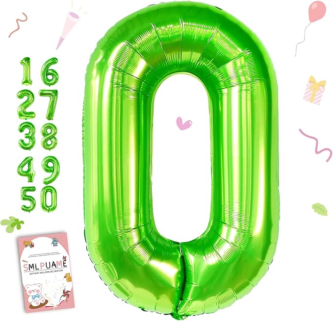 40 inch Number Balloon 0-9 Green Large Number 0 Balloons,Digital Balloons for Birthday Party Celebration Decorations Supplies, Helium Foil Number Balloons for Wedding Anniversary