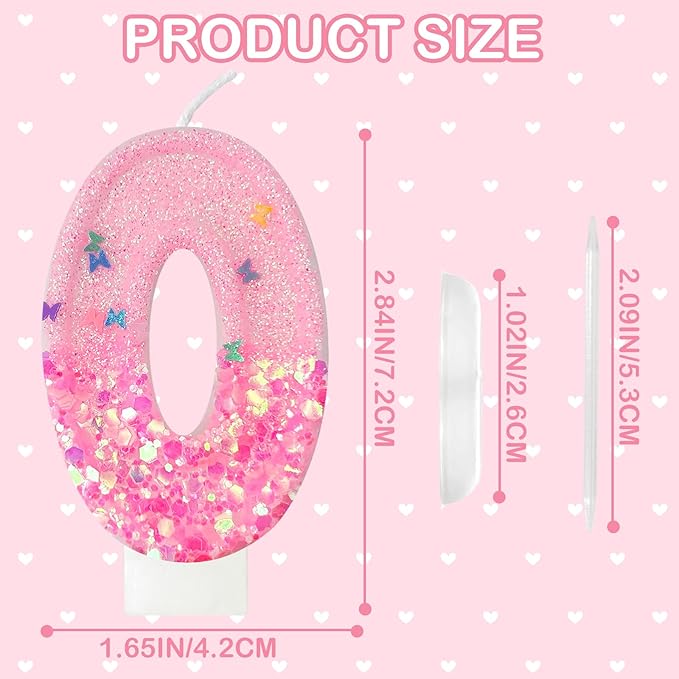 Pink Sequin Birthday Candles, Cake Number Candles, Girls 0th Birthday Decorations, Suitable for Birthday Parties, Anniversary Party Decorations(0)