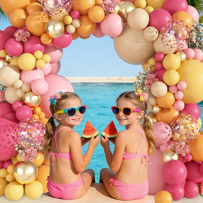 Ouddy Party 149Pcs Pink and Orange Balloon Garland Kit Different Sizes 18 12 10 5Inch, 6Pcs 18” Hot Pink Peach Metallic Gold Balloons for Summer Tropical Baby Shower Wedding Birthday Party Decor