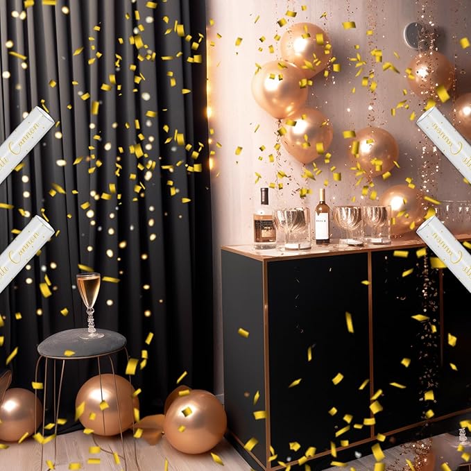 12" Gold Confetti Cannons - Party Poppers for Birthday Graduation Retirement Wedding New Year Celebrations - Easy to Use, Pack of 6