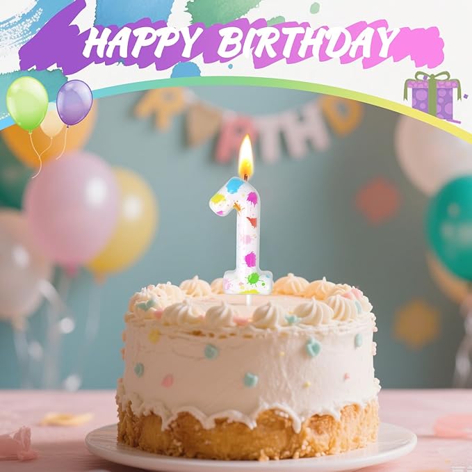 Paint Birthday Candles, Art Paint Party Decoration Supplies, Birthday Number Candles for Cake Topper (Multicolour, Number 1)