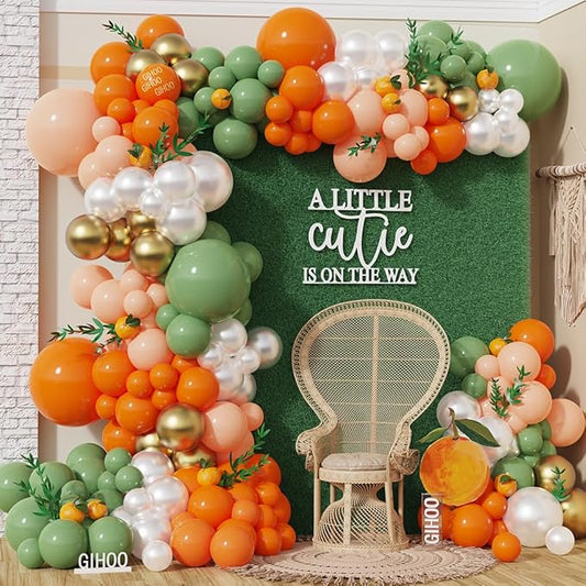 Little Cutie Baby Shower Decorations 137pcs Orange Little Cutie Balloon Arch Garland Kit for Baby Shower Theme Cutie 1st Birthday Party Decoration