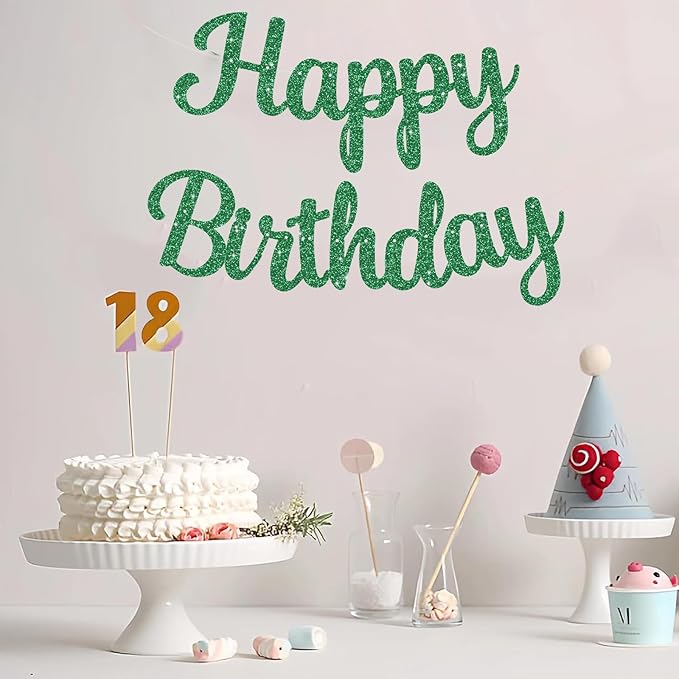 BEISHIDA Happy Birthday Banner - NO DIY,Green 10Feet Pre-Strung-Glitter Birthday Sign Garland Backdrop Decorations for Women men Party