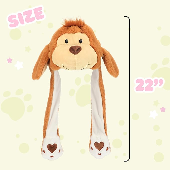 Bubblepompom Animal Hat with Ears Moving Jumping Pop Up Beating Hat Plush Holiday Cosplay Dress Up Funny Gift for Kids