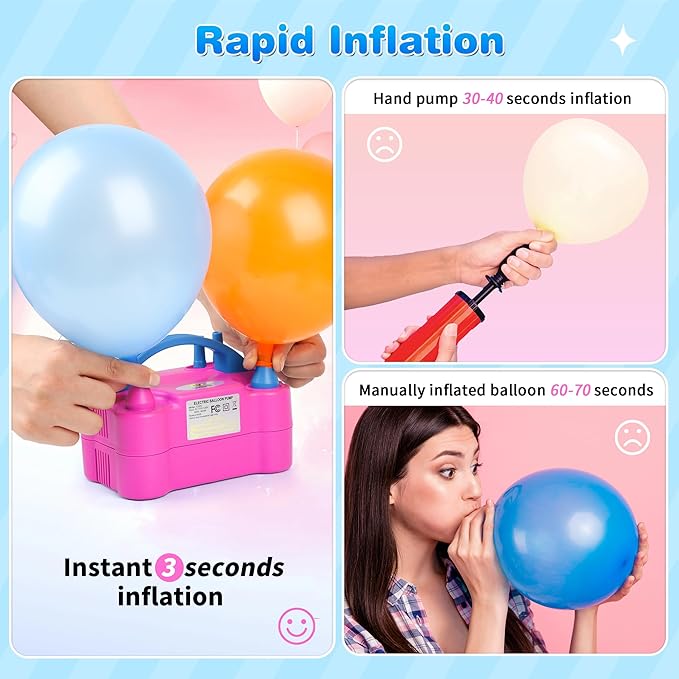 Balloon Pump Electric Portable Dual Nozzle Air Pump for Balloons Blower Pump Inflator for Decoration, Birthday Party [110V~120V, 600W, Bright Pink]