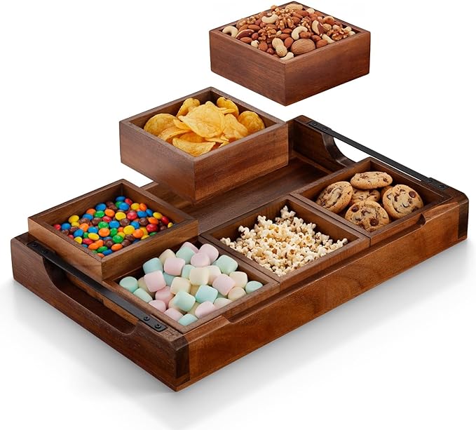 Modular Serving Tray - Acacia | Serving Platter Snack Tray for Party Hosting - Trays for Serving Food, Charcuterie, Fruit Platter Tray for Parties, Appetizer Dishes & Dessert Trays