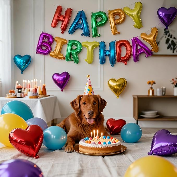 Rainbow Happy Birthday Letters Balloon Banner Kit,Usable Mylar Decorations for All Genders - Men/Women Party Supplies, Vibrant Happy Birthday Sign