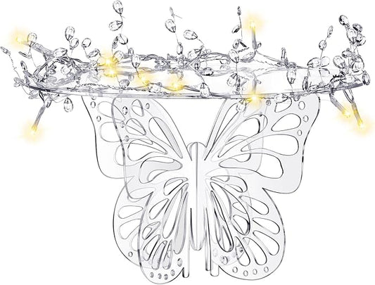 Lineshading 12 Butterfly Cake Stand Acrylic Lighted Cake Holder Acrylic Serving Platter with String Lights Water Drop Diamond String Cupcake Stand Round for Wedding Birthday Dessert Table