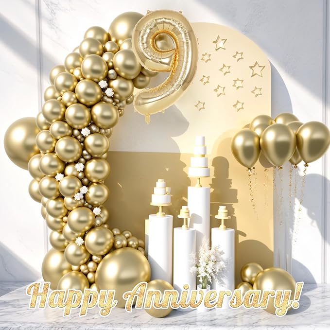 Champagne Gold Large Number 9 Balloon, 40 Inch Light Gold Foil Helium Number Balloons, Giant Mylar Number 9 Balloons for 9 Years Old Birthday Party Anniversary Decorations