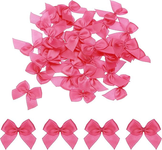 MECCANIXITY 50Pcs Mini Ribbon Bow 1" Mini Fabric Satin Ribbon Flower Bows for Craft DIY Sewing Wedding Birthday Party Gift Wrap Bows Rose Red