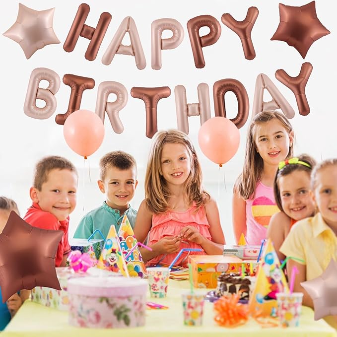 CANREVEL Happy Birthday Banner 13pcs 16 Inch Mylar Foil Letters with 6pcs Star Balloons Birthday Party Decorations for Kids and Adults - 3D Caramel chocolate