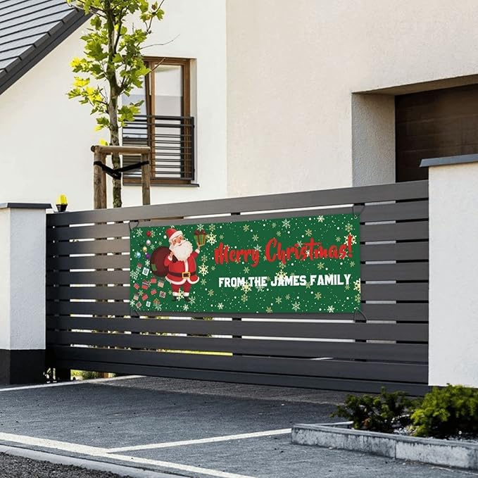 Personalized Merry Christmas Banners and Signs Customize with Family Name Photo Custom Xmas Holiday Decor for Indoor Outdoor 6'x3'